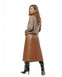 Brown Women’s Faux Leather Wrap-Front Skirt