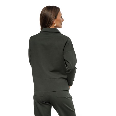 Dark Green Women’s Blouse with Turn-Down Collar