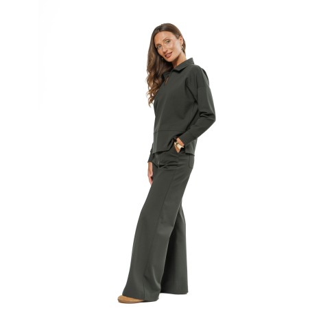 Dark Green Women’s Blouse with Turn-Down Collar