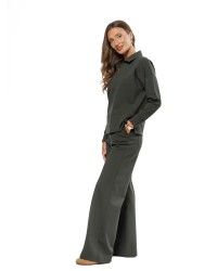 Dark Green Women’s Blouse with Turn-Down Collar