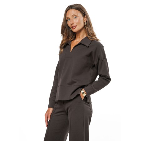 Taupe Women’s Blouse with Turn-Down Collar