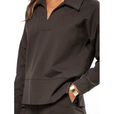 Taupe Women’s Blouse with Turn-Down Collar