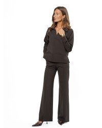 Taupe Women’s Blouse with Turn-Down Collar