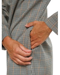 Cream Checked Women’s Dress with Faux Leather Collar