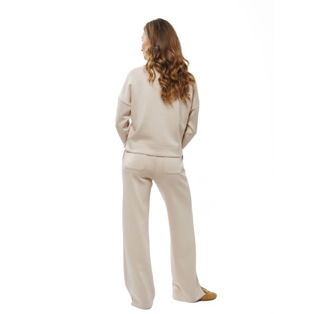 Beige Women’s Blouse with Gold-Tone Press Studs