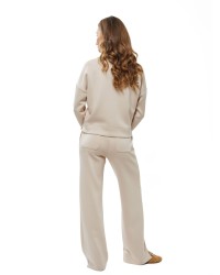 Beige Women’s Blouse with Gold-Tone Press Studs