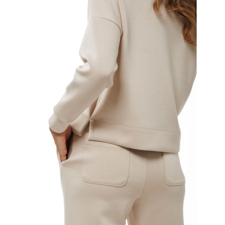 Beige Women’s Blouse with Gold-Tone Press Studs