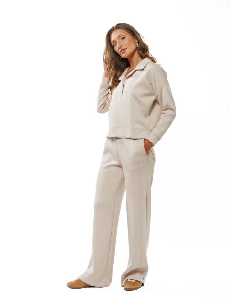 Beige Women’s Casual Trousers with Wide Legs