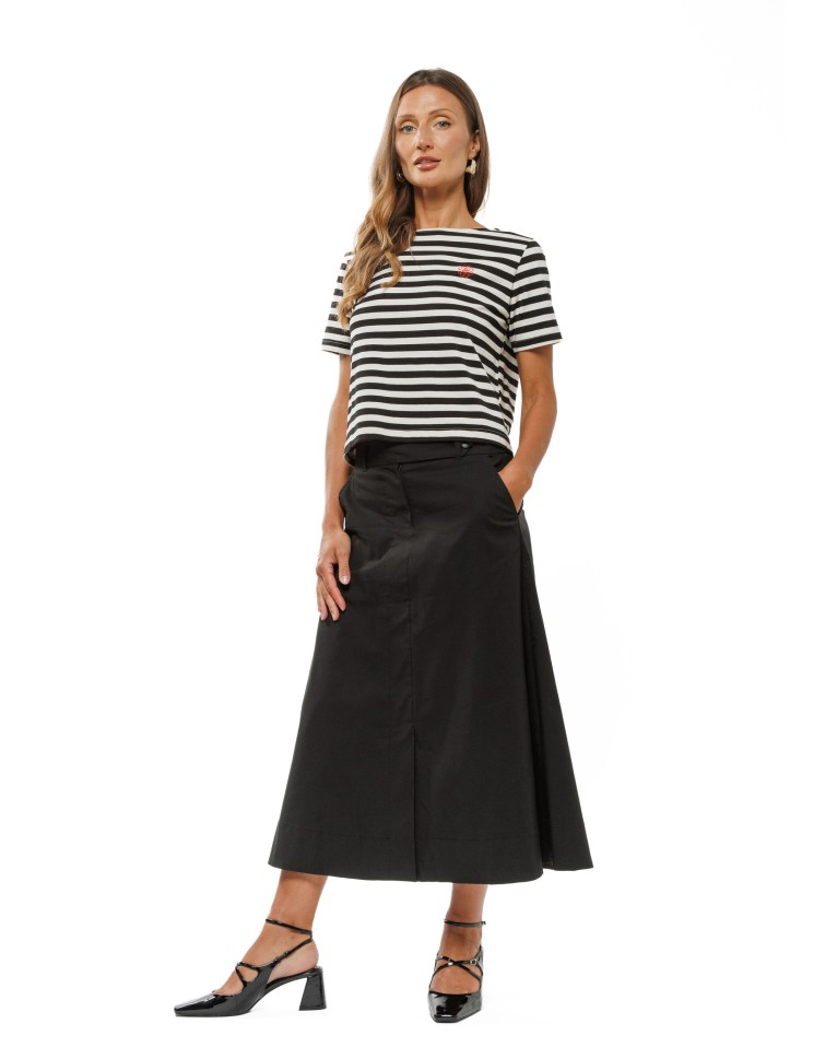 Black Women’s A-Line Midi Skirt with Front Slit