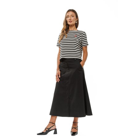 Black Women’s A-Line Midi Skirt with Front Slit