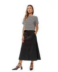 Black Women’s A-Line Midi Skirt with Front Slit