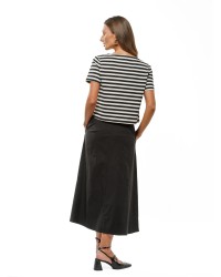 Black Women’s A-Line Midi Skirt with Front Slit