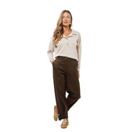 Dark Brown Women’s Banana Trousers with Ankle Straps