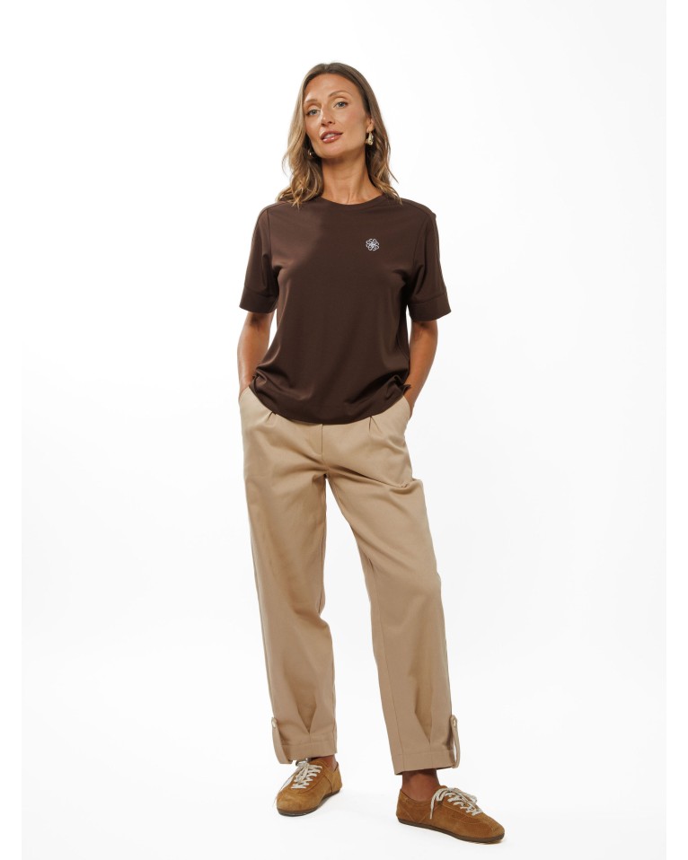Beige Women’s Banana Trousers with Ankle Strap