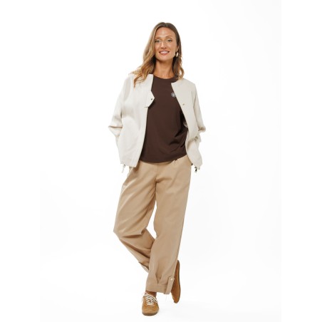 Beige Women’s Banana Trousers with Ankle Strap