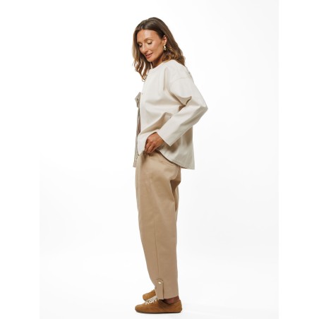 Beige Women’s Banana Trousers with Ankle Strap