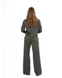 Brown and Black Women’s Trousers with Herringbone Pattern and Stitched Creases