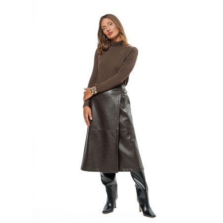 Dark Brown Women’s Turtleneck with Lyocell and Merino Wool