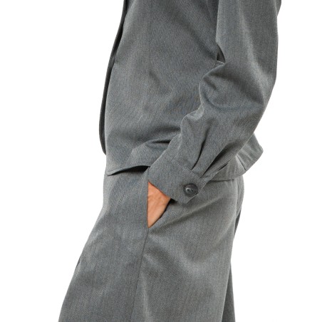 Grey Wide-Leg Women’s Herringbone Trousers with Pleats