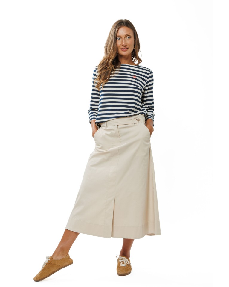 Beige Women’s A-Line Midi Skirt with Front Slit