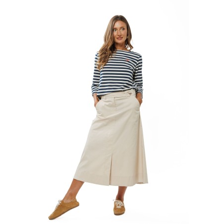 Beige Women’s A-Line Midi Skirt with Front Slit