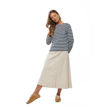 Beige Women’s A-Line Midi Skirt with Front Slit