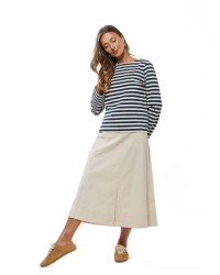 Beige Women’s A-Line Midi Skirt with Front Slit