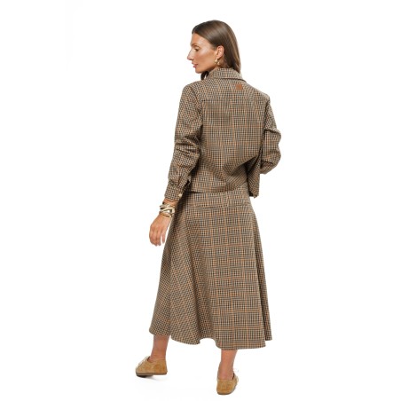 Light Brown Check Women’s Jacket with Gold-Tone Snaps