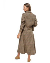 Light Brown Check Women’s Jacket with Gold-Tone Snaps