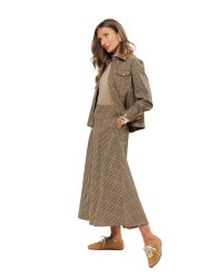 Light Brown Check Women’s Jacket with Gold-Tone Snaps