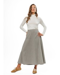Cream Check Women’s Flared Midi Skirt
