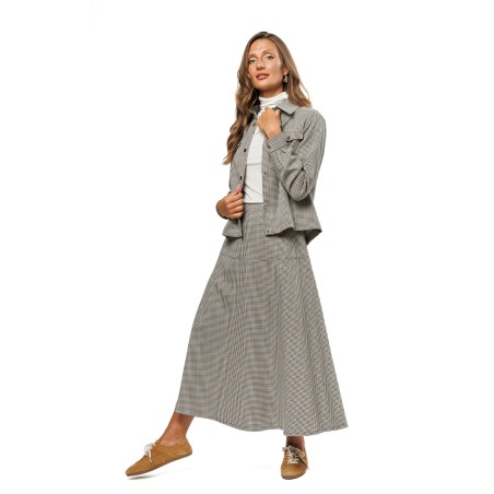 Cream Check Women’s Flared Midi Skirt
