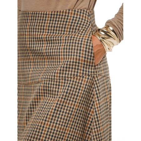 Light Brown Check Women’s Flared Midi Skirt