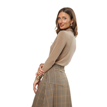 Light Brown Check Women’s Flared Midi Skirt
