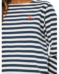 White and Dark Blue Striped Women’s Blouse with Embroidered Logo