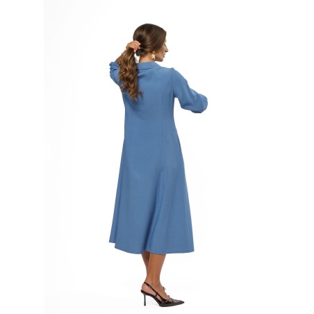 Light Blue A-Line Midi Dress with V-Neckline
