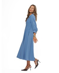Light Blue A-Line Midi Dress with V-Neckline