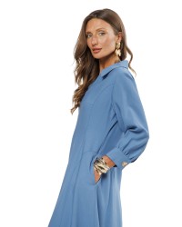 Light Blue A-Line Midi Dress with V-Neckline