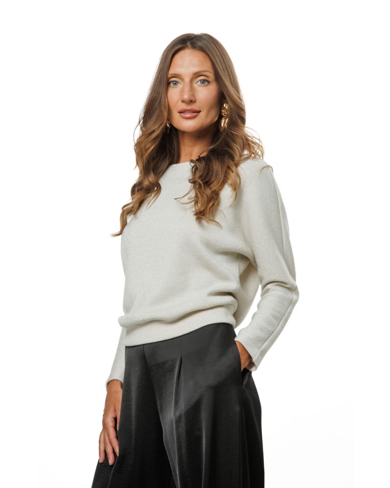 White Women’s Sweater with Subtle Lurex Shimmer