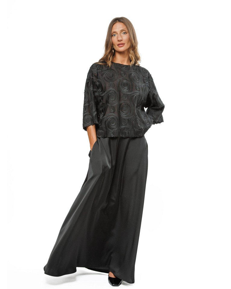 Black Women’s Satin Skirt with a Flared Silhouette