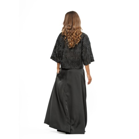 Black Women’s Occasion Blouse with Embroidered Circle Pattern