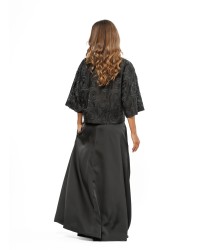 Black Women’s Occasion Blouse with Embroidered Circle Pattern