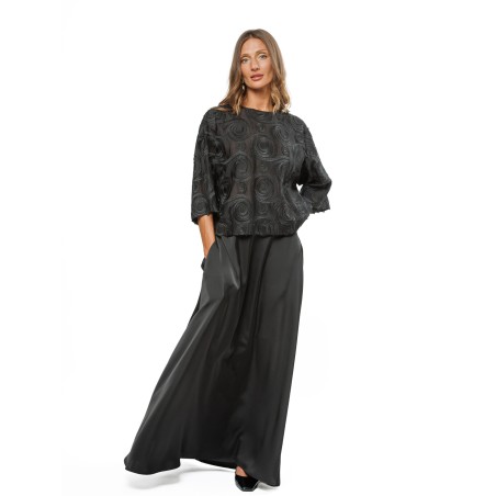 Black Women’s Occasion Blouse with Embroidered Circle Pattern