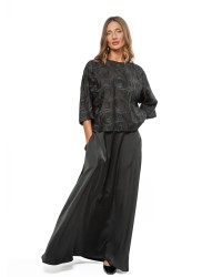 Black Women’s Occasion Blouse with Embroidered Circle Pattern