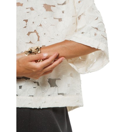 Vanilla Women’s Occasion Blouse with Textured Botanical Motifs