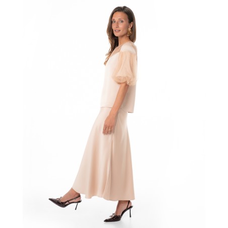 Cream luxury Blouse with Tulle Details