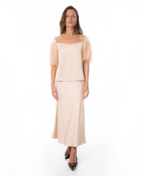 Cream luxury Blouse with Tulle Details