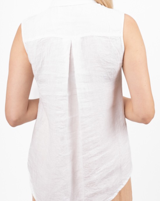 Balti lininiai marškiniai be rankovių (B)